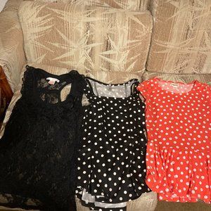 Three Shirts (2 Peplum Polka Dot , 1 Sheer Lace)